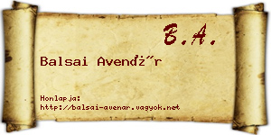 Balsai Avenár névjegykártya